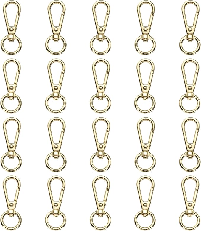PATIKIL Swivel Lobster Claw Clasps 20pcs Push Gate Snap Hook Metal Trigger Clip Purse Hardware for Keychains Purse Handbag Makings DIY Crafts, Light Gold
