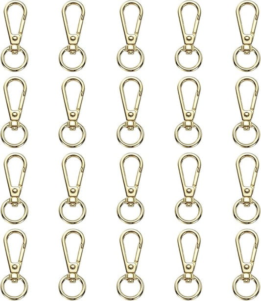 PATIKIL Swivel Lobster Claw Clasps 20pcs Push Gate Snap Hook Metal Trigger Clip Purse Hardware for Keychains Purse Handbag Makings DIY Crafts, Light Gold