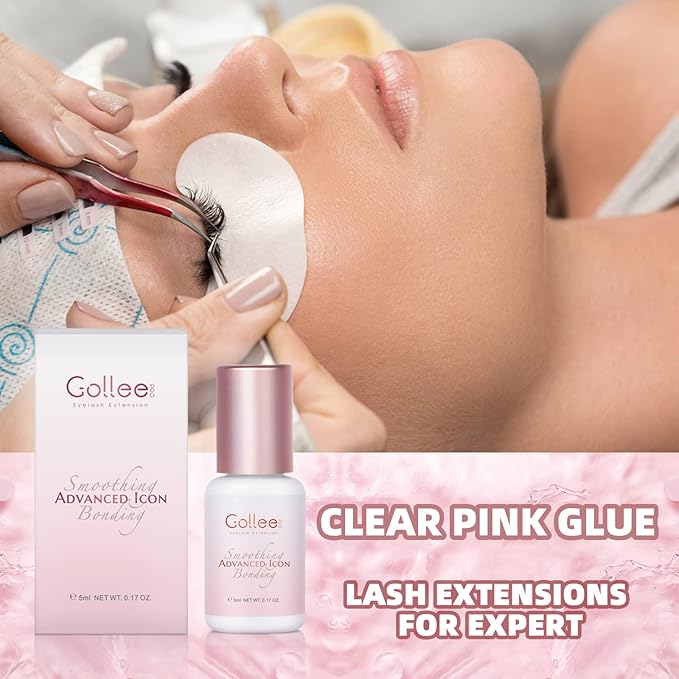 Transparent Eyelash Extension Glue Lash Glue for Eyelash Extensions 1-2 Sec Fast Drying/Retention –7 Weeks / (0.17fl.oz / 5ml) Maximum Bonding Clear Pink Lash Adhesive Professional USE ONLY