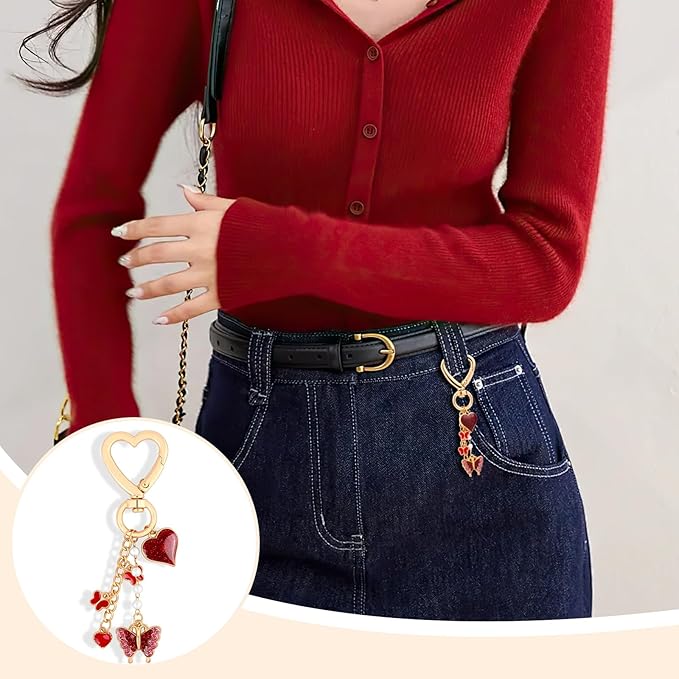 Y2K Keychain Set Heart Butterfly Pearl Flower Bag Charms,Cute Aesthetic Accessories for Women Gifts Keys Bags Purse