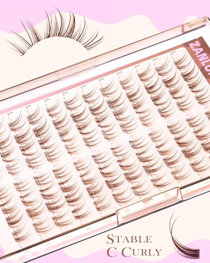 Ultra Natural Lash Clusters Brown Eyelash Clusters 8-11MM Short Cluster Lashes Wide Band Lash Extension Dark Brown Cluster Eyelash Extensions Left & Right Cat Eye Individual Lashes by ZANLUFLY