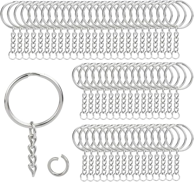 100Sets 1 inch Keychain Rings Silver Split Round Key Ring with Chain and Open Jump Rings for DIY Keychain Making Crafts