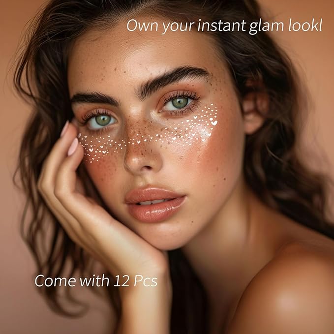 Face Glitter Freckles, 12 Pcs Silver Temporary Face Tattoos Stickers Waterproof Sparkle Face Speckles Makeup Patches Cute Body Temporary Tattoo Rave Accessories for Women Music Festival Accessories