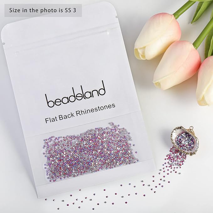 Beadsland 1440 Pieces Flat Back Crystal Rhinestones Round Gems,Light Siam AB,SS3,1.2-1.4mm