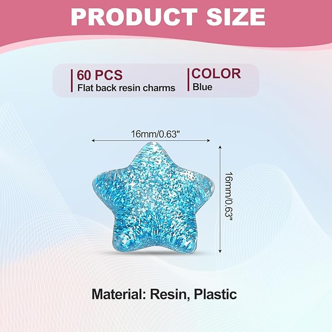 PATIKIL 60 Pcs Flat Back Resin Charms, Glitter Star Charms Bulk Mini Star Shape Flat Back Beads Embellishments for DIY Crafts Phone Case, Blue