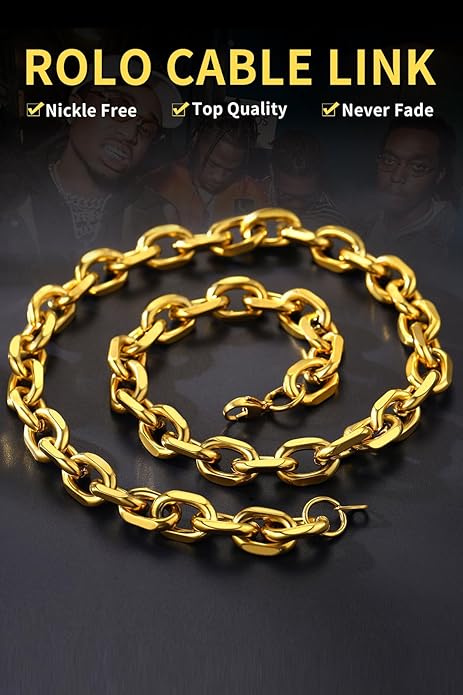 ChainsHouse Stainless Steel Cable Chain Necklaces for Men Women, 3mm/5mm/7mm/9mm/12mm 18K Gold/Black Plated Mens Cable Link Chains, 18"-30" Length - Send Gift Box