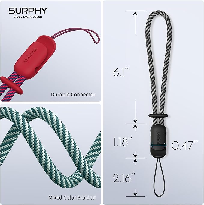 SURPHY 3 Pack Phone Wrist Strap with CellPhone Tether Tab, Cellphone Lanyard, Phone Strap with 2-Color Braided, Wrist Lanyard