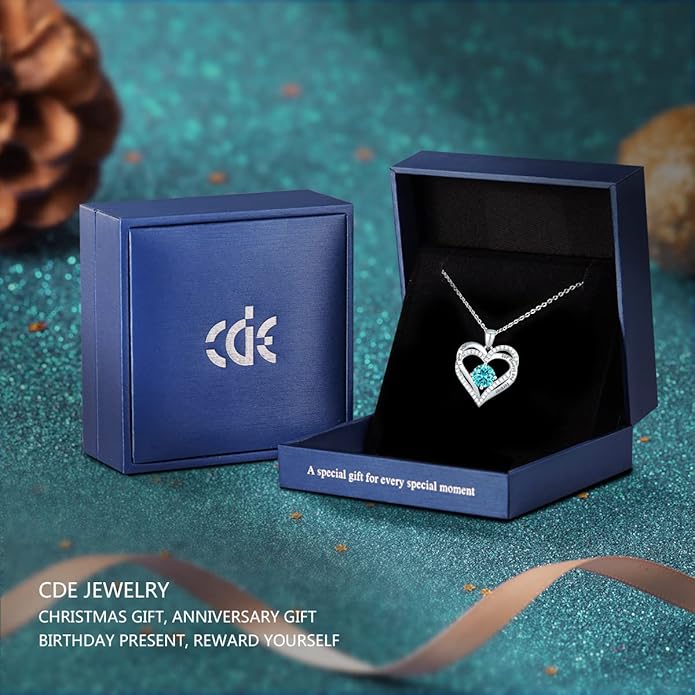 CDE Forever Love Heart Necklaces for Women, Wedding Anniversary, Birthday Mothers Day Christmas Day Gifts for Mom, Mother, Wife, friend, S925 Silver Jewelry with Birthstone Pendant