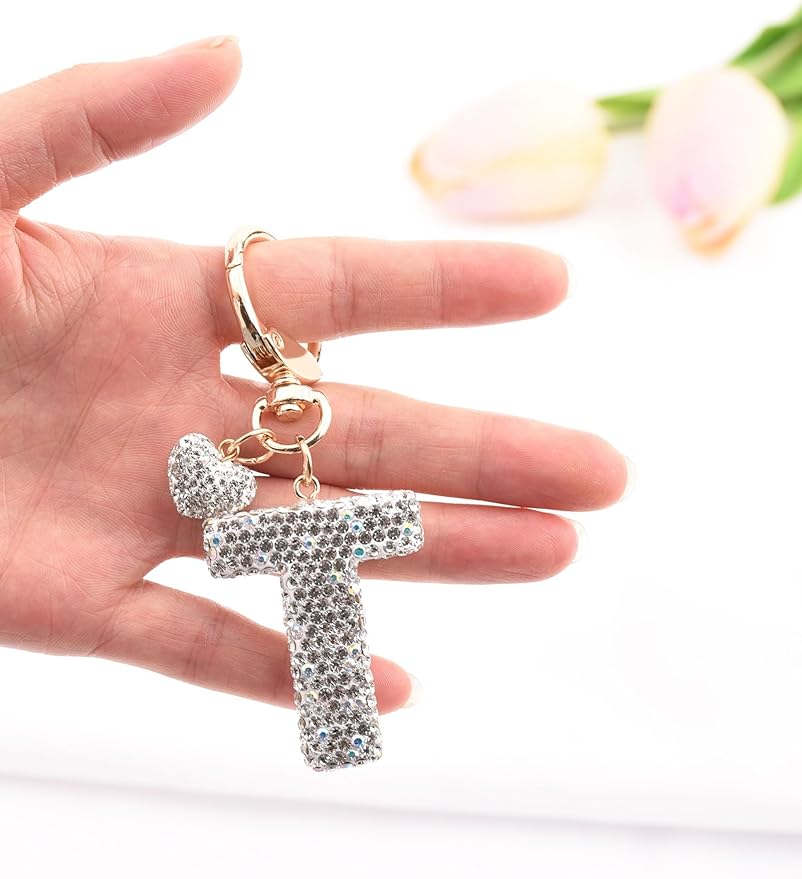 Initial Keychain for Women Girls,Bling Letter Key chain Initial with Heart,Pink Keychain Charms for Backpack Handbag