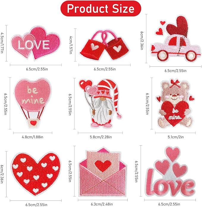 WILDREEDS 12 Pieces Valentine's Day Iron on Patches, Embroidered Patch for Clothing, T-Shirt, Backpacks, Hats, Jeans, Jackets