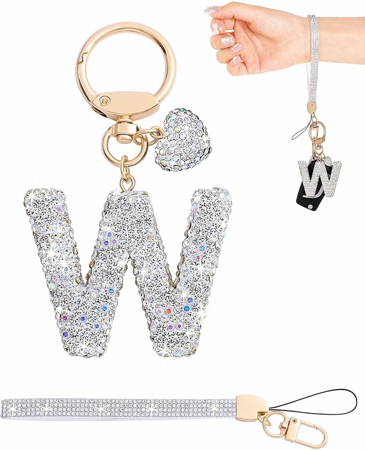 Initial Keychain for Women Girls,Bling Letter Key chain Initial with Heart,Pink Keychain Charms for Backpack Handbag