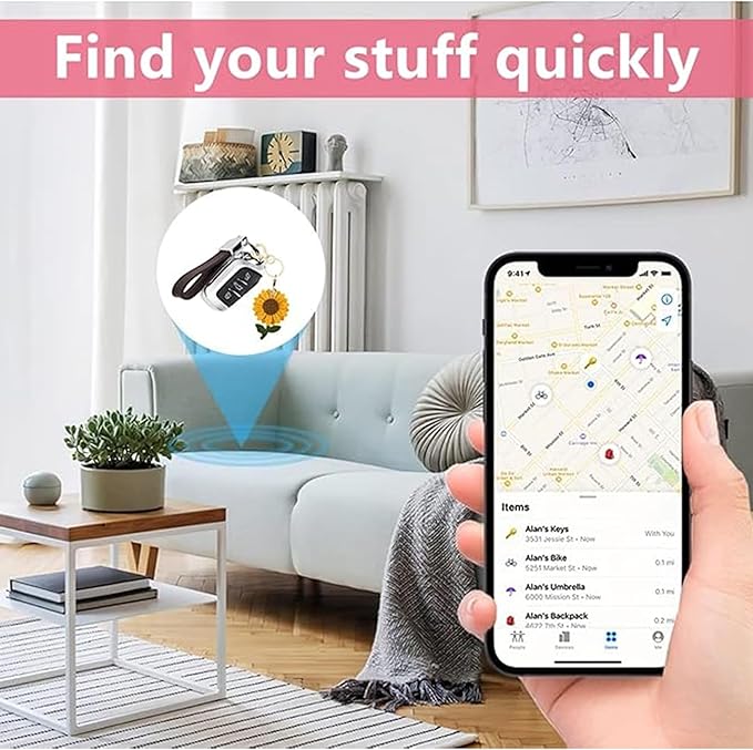 Leather Keychain Holder Case Compatible with AirTag,Cute Protective Apple Air Tag Cover with Keychain Ring,Anti-Scratch Finder GPS Tracker Case for Wallet Keys,Bag,Pets(Sunflower)