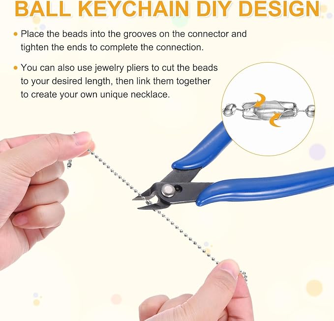 M METERXITY 100-Pack Ball Beads Chain, 4 in Metal Beaded Necklace Adjustable Keychain with Connectors for Jewelry Making/DIY Crafts/Hanging Decoration, Dog Tag Chain [Silver]