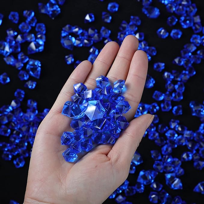 450 Pieces Fake Ice Cubes Diamonds Ice Rocks Acrylic Stones Crystals Plastic Cubes Gems Vase Rocks Centerpiece Vase Filler Gems for Weddings Party Decoration Display Table Scatter, 2 Sizes (Royalblue)