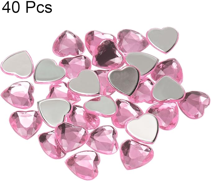 MECCANIXITY 40 Pcs Acrylic Heart Rhinestone 20mm Flat Back Plastic Gems Jewelry Stickers for Craft Bead Face Painting Costume Jewelry Making Light Pink
