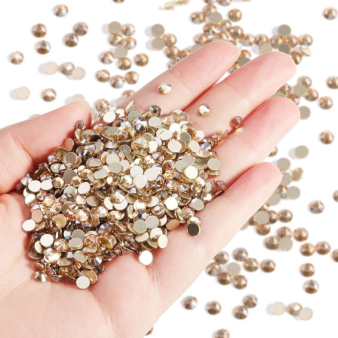 Beadsland Flatback Rhinestones Bulk,14400pcs Gold Rhinestones for Nails Crafts Clothes DIY Decoration, Golden Shadow, SS8,2.3-2.5mm