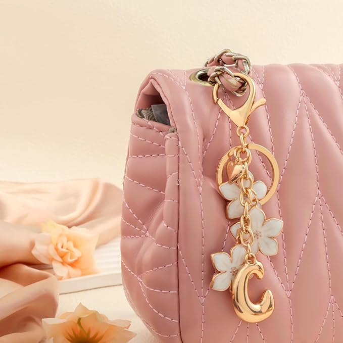 Snycler Bubble Initial Keychain Graceful Flower for bags car remote–A-Z Letter Charms for Women