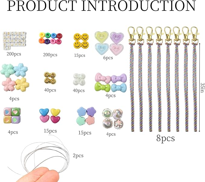 fcccfvvuua 565 PCS DIY Beaded Keychain Making Kit - Bow Heart Star Flower Letter Alphabet | Great for Handmade Party, Gifts | Bead and Bag Charm Kit | Bag Charms Kit