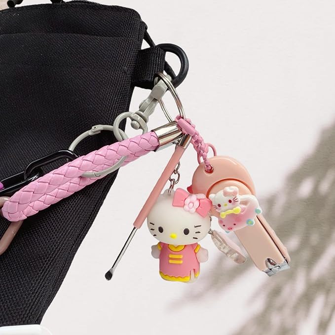 Cute Keychain with Nail Clipper Ear Pick for Women Girls Cute Key Chain Wristlet Cartoon Keychain Lanyard