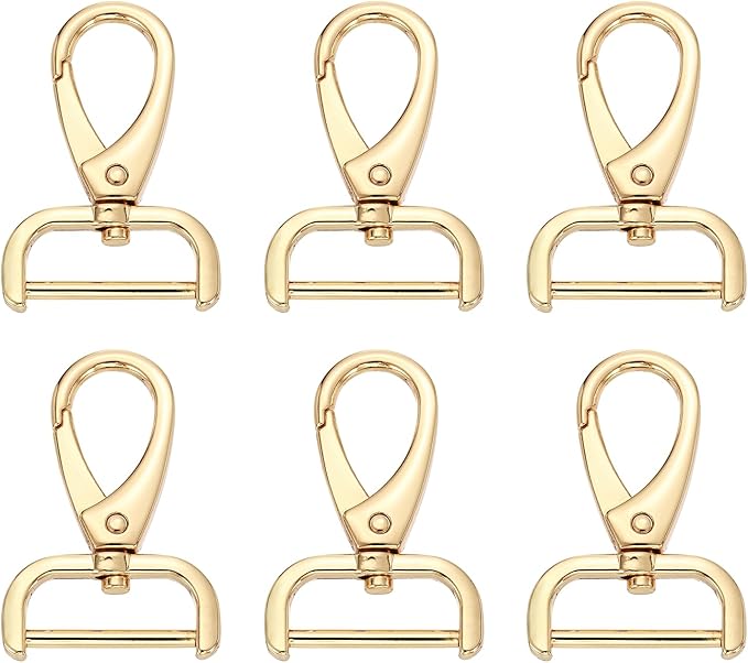 HARFINGTON 6pcs Detachable Snap Hook Swivel Clasp 1" (25mm) Zinc Alloy Lobster Claw Clasp for Keychain Lanyard Purse DIY Purse Strap, Light Gold