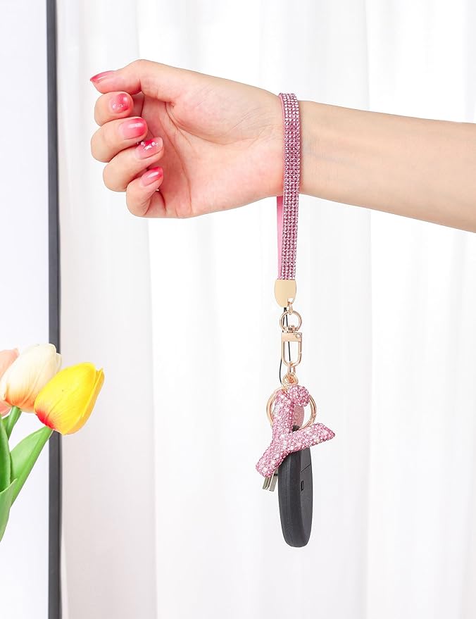 Initial Keychain for Women Girls,Bling Letter Key chain Initial with Heart,Pink Keychain Charms for Backpack Handbag