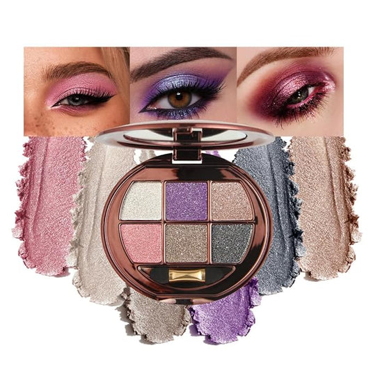 6-Color Shimmer Eyeshadow Palette, Micro-Glitter Pearlescent Neutrals, Silky Smooth High-Pigment Powder, Non-Caking No-Fallout, Waterproof Sweatproof Long-Lasting Eye Makeup, Giftable Palette-A04