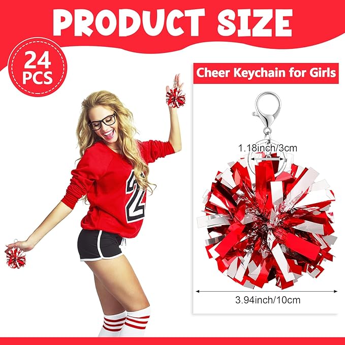 24 Pcs Cheer Pom Pom Keychain Cheerleader Gift Cheering Keyring Camp Team Gift