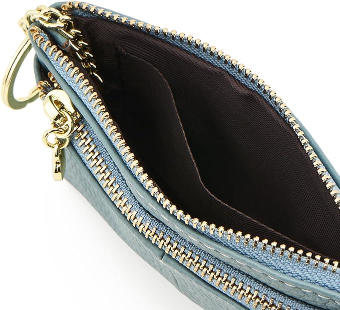 ZOOEASS Women Genuine Leather Zip Mini Coin Purse With Key Ring Triple Zipper Card Holder Wallet