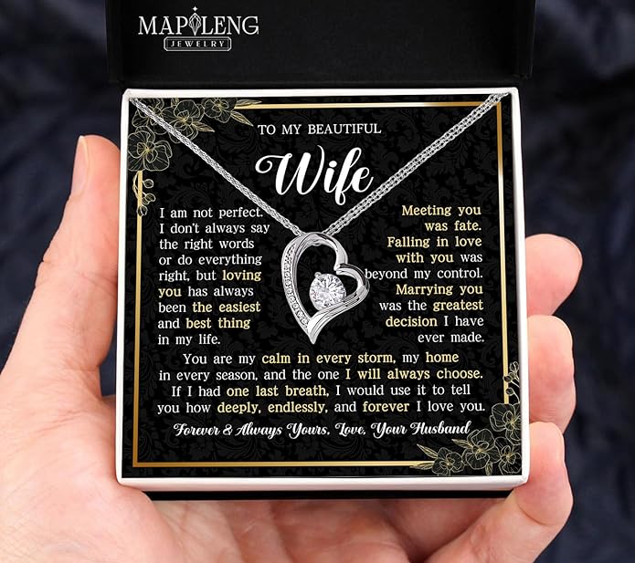 Mapileng To My Wife – Love Knot Necklace from Husband with Heartfelt Message Card & Elegant Luxury Gift Box, A Meaningful Romantic Jewelry Gift for Anniversary, Birthday, Wedding, Christmas