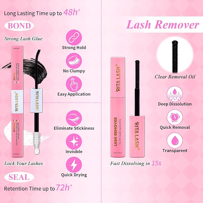 Lash Clusters Kit Eyelash Clusters Kit 3D Effect Cluster Eyelash Extensions Large Pack Cat Eye Lashes Clusters Lash Extension Kit Pestañas Postizas Naturales+Lash Bond&Seal,Remover,Tools(Lash Kit-9)