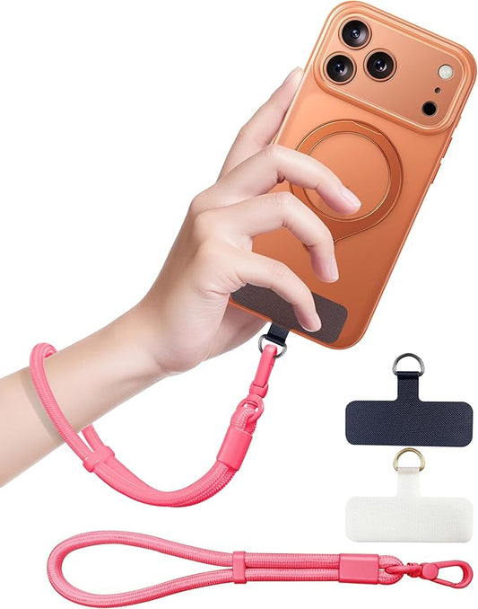 Phone Lanyard, Phone Wrist Strap for Cellphone Case, Adjustable Cell Phone Strap with 2 Tether Tabs for All Smartphones, Pink