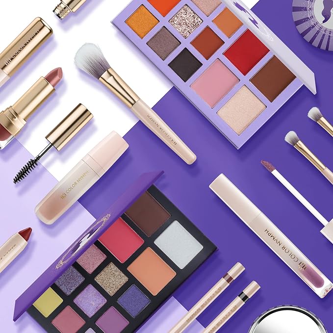 Color Nymph Makeup Organizers, Foldable Storage Box Coming with Full Kit Cosmetic Sets Makeup Kits For Teens Girls Make up Kit Includs Eyeshadow Mascara Lipstick Lipgross Blush and Tools -Purple