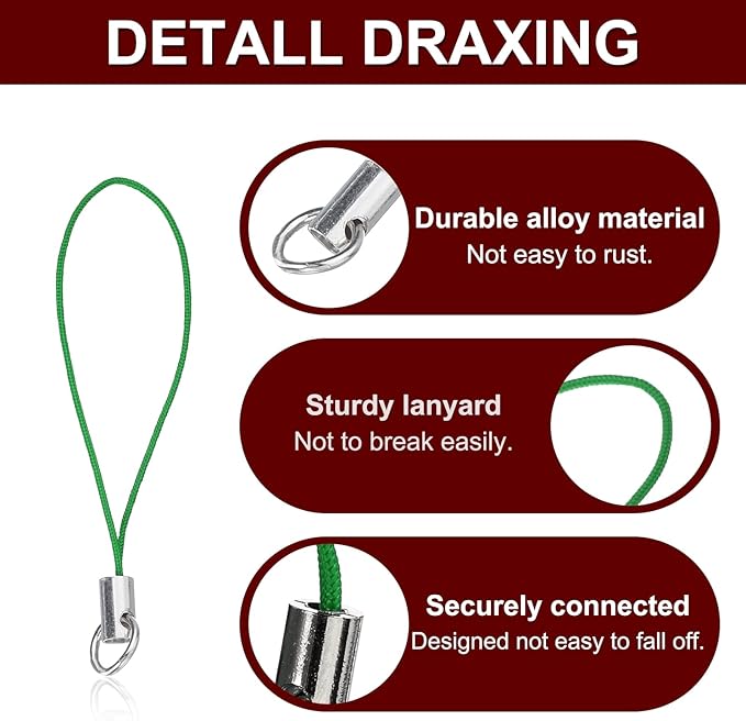 HARFINGTON 100Pcs Clasp Cords Clasp Strap Lanyard Charm Short Finger Rope with Lobster Clasp for Cellphone Cases Keychain DIY Jewelry Making, Dark Green