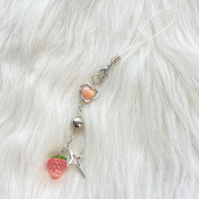 1-4PCS Cute Phone Charms Aesthetic Y2K Cell Phone Charms Strap Pink Strawberry Butterfly Star PhoneCharm Y2K Accessories for Bag Keychain Airpods Camera Pendants Decor