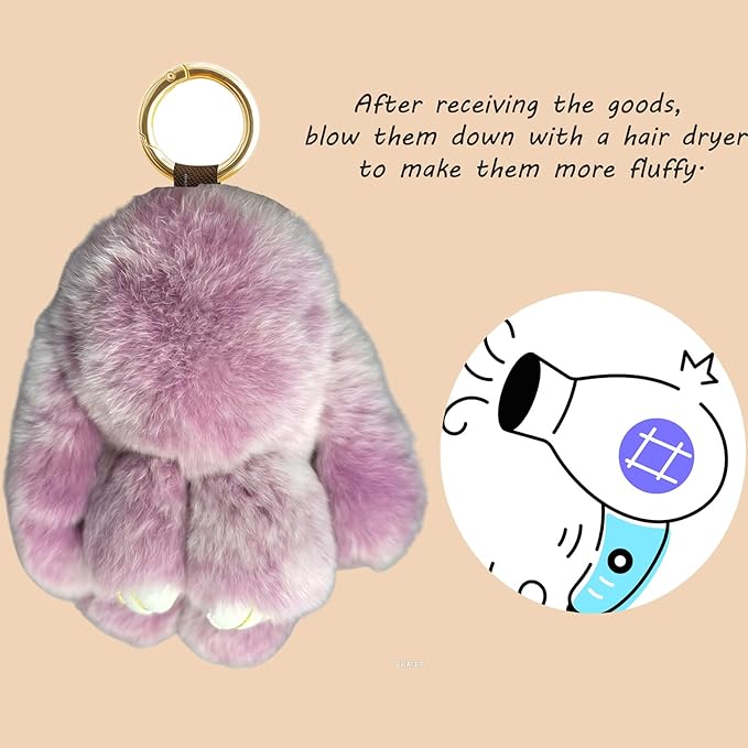 Bunny Keychain with Tin,Bunny Handmade Soft Pompom Charms,Fluffy Keychain Accessories for Womens