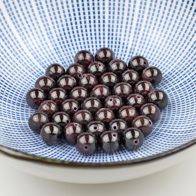 MJDCB Natural Stone Beads Garnet Round Loose Beads for Jewelry Making DIY Bracelet Necklace (8mm)
