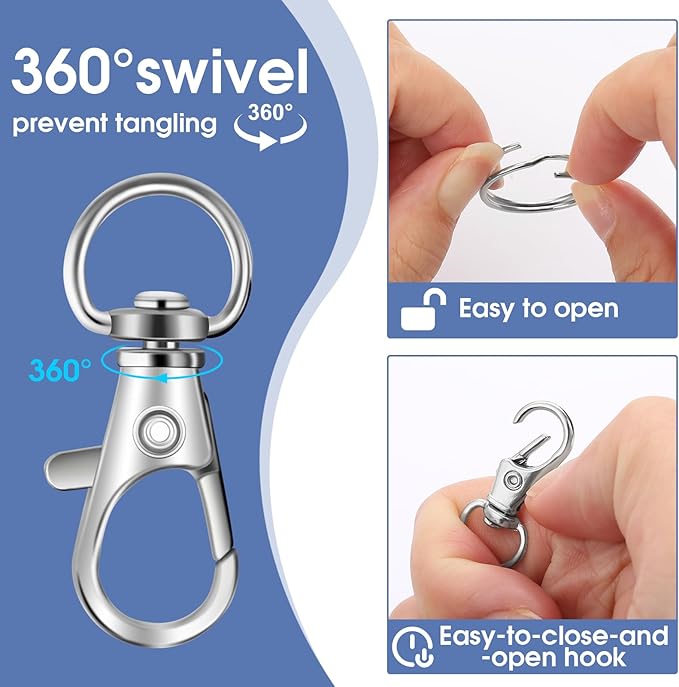 70PCS in 35 Sets, Swivel Lobster Claw Clasps, Key Chain Hooks and Large Key Ring, Premium Keychain Clips with Key Rings, Snap Hooks for Making Kit, Jewelry Crafts, HnoaTovy (Silver)