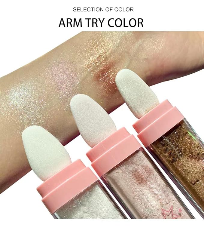 Glitter Powder Highlighter Makeup, Body Brightens the Natural Three-Dimensional Face Blusher Fairy Highlight Patting Powder.(02# Fairy Pink)