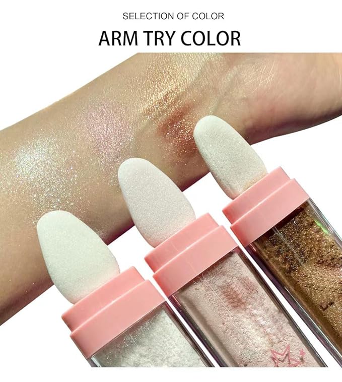 Glitter Powder Highlighter Makeup, Body Brightens the Natural Three-Dimensional Face Blusher Fairy Highlight Patting Powder. (03# Golden Brown)