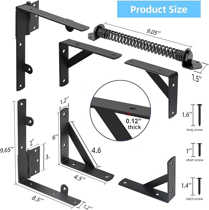 Fence Gate Kit Gate Hardware, 1 Set Anti Sag Gate Kit Gate Frame Cornor Brackets Kit with Self Closing Gate Springs Hings Latchs for Outdoor Garden Backyard Wooden Fence Deck Porch Gate