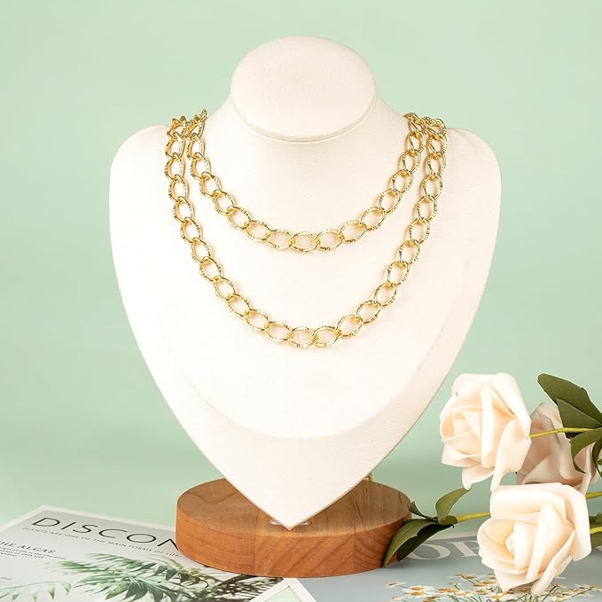 UMAOKANG 5 Meters Aluminum Chain for Jewelry Making Light Gold Plated Embossed Twisted Oval Link Chains Bulk with Jump Rings and Lobster Clasps
