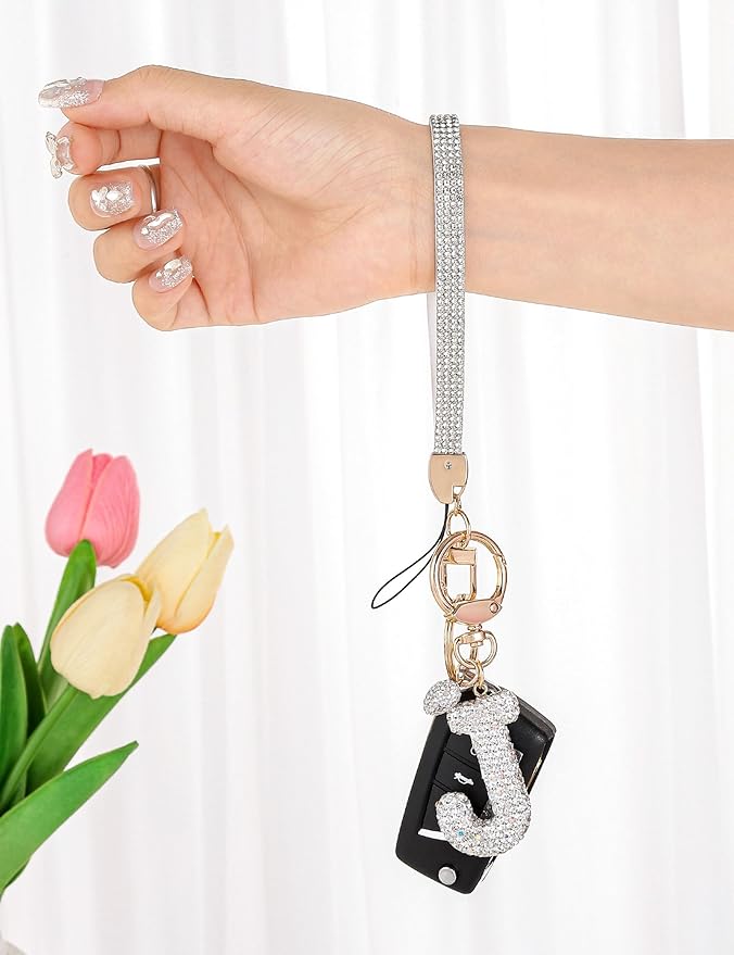Initial Keychain for Women Girls,Bling Letter Key chain Initial with Heart,Pink Keychain Charms for Backpack Handbag
