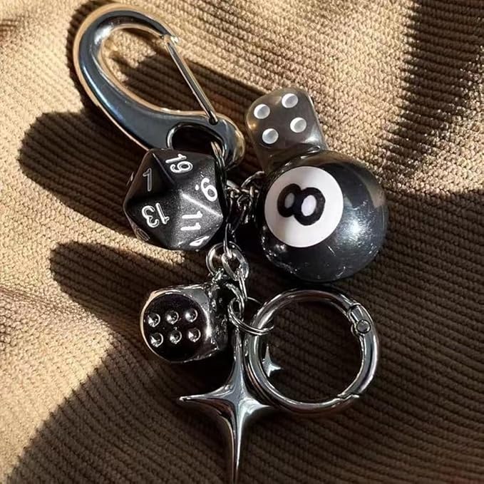 8 Ball Keychain Y2K Star Dice Billiards Keychin Lucky 8 ball Keychain Bag backpack Purse Charm (8 ball)