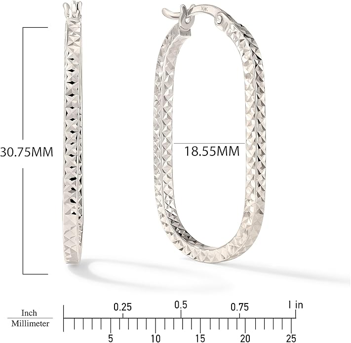 Paperclip Oval Hoops in Real 10K White Gold with a Diamond-Cut Finish | 30mm Length | Real Gold, Stamped for Authenticity