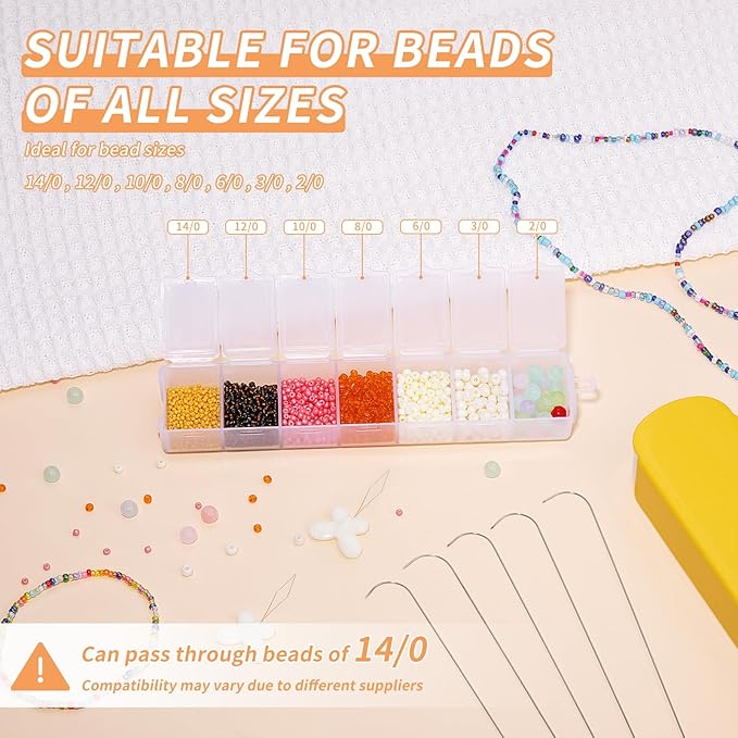 GarfxG 8 PCS Beading Needles-7.48 Inches Stainless Bead Spinner Needles, Big Eye Curved Beading Needles for Jewelry Making with 2pcs Threaders (Ergonomic Arc Design)