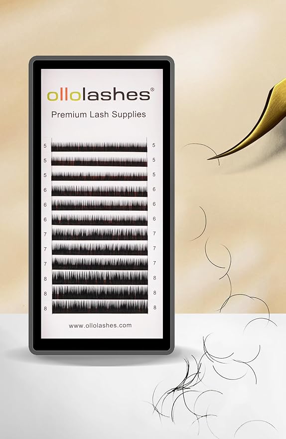 OLLOLASHES Eyelash Extension B C CC D J Curl Mix 5-20mm 0.03 0.05 0.07 0.15 Super Matte Classic Lash Extensions Professional Supplies for Lash Techs (D-0.03, 5-8mm)