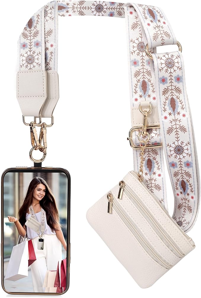 XANGNIER Clip and Go Strap for Phone with Wallet Crossbody, Phone Strap with Zippered Wallet, Adjustable Anti Theft Cellphone Lanyard for Women, Cellphone Chain Accessories,Multicolor 9