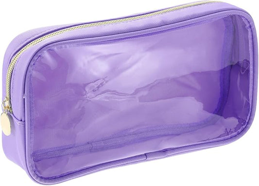 uxcell Clear Makeup Bag Small Cosmetic Bag Case Transparent Toiletry Organizer with Zipper, Portable Makeup Pouch for Daily Use Travel, Medium, Lavender