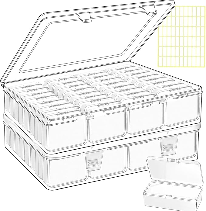 74pcs Bead storage containers, bead organizer boxes and craft storage boxes for bracelet making DIY jewelry craft nails, bracelets, jewelry, diamonds, clay beads, screws 2.5x1.7x0.8Inch