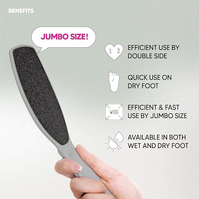 F3 Systems, Wide Emery, Double-Sided Pedicure Tool, Colossal Foot File for Men & Women, Effective for Cracked Heel, Callus Remover, Foot Scrubber, Professional, (Gray)